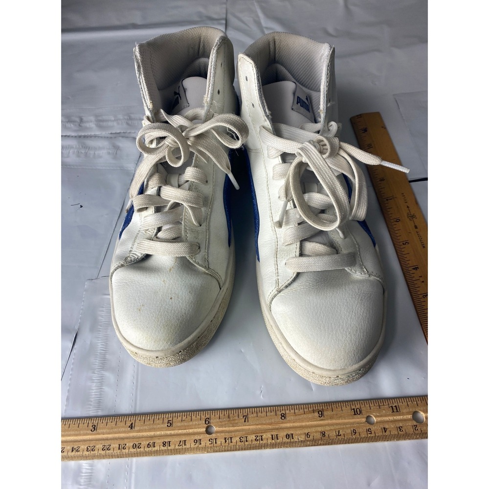 PUMA White Blue Mid-Top Court Sneakers Men's US 9.5 Lace-Up Casual Shoes